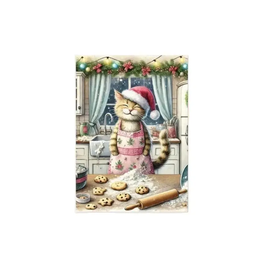 Making Christmas Cookies - Cat Lover - Pack of 10 Greeting Cards