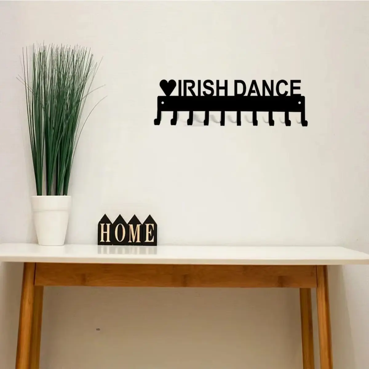 14.5 Inch Modern Irish Dance Medal Hanger with 10 Metal Hooks, Wall Mounted Display Rack for Dance Awards, Home Decor Organizer