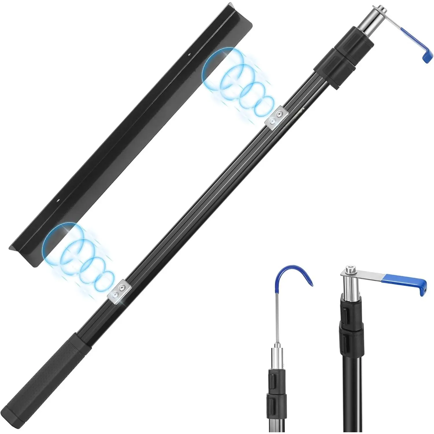 Metal 6.3 Ft Clip-Lock Magnetically Mounted Cargo Grabber Reach Retriever Tool - 3.0 New Upgraded Extendable Pickup Truck Bed Accessory with 2 Hooks, 1 Jet Black Mounting Plate, Extendable Fork