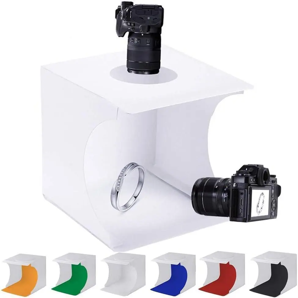 Mini Photo Studio Tent Jewelry Light Box Kit, Portable Foldable Small Home Photography Studio Light Box Booth Shooting Tent with LED Light Strips - with 6 Color Background (20x20x20cm)