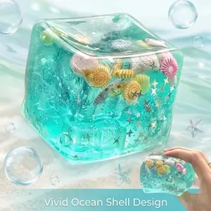 Ice Cube Stress Balls Set Ocean Shells Inside, Slow Rise Soft Fidget Toy for Anxiety Relief, Sensory Squeeze Cube for Office Desk Party gifts