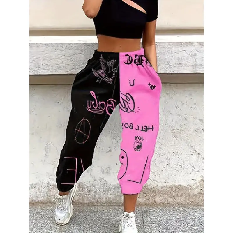 Women'sTrendyColor-BlockGraffitiJoggers-Casual&ComfyLoose-FitSweatpantswithElasticWaist,Polyester&SpandexBlend,MachineWashable,All-SeasonStreetwear Women'sTrendyColor-BlockGraffitiJoggers-Casual&ComfyLoose-FitSweatpantswithElasticWaist,Polyester&SpandexBlend,MachineWashable,All-SeasonStreetwear