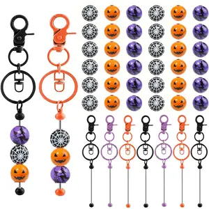 48 piece Halloween Keychain Tassel Set, including 12pcs Beaded Keychain Straps, and 36pcs Beads, used for DIY Crafts, Pendants, Jewelry Making, Backpack Keychains, Decorative Gifts，Halloween Gift
