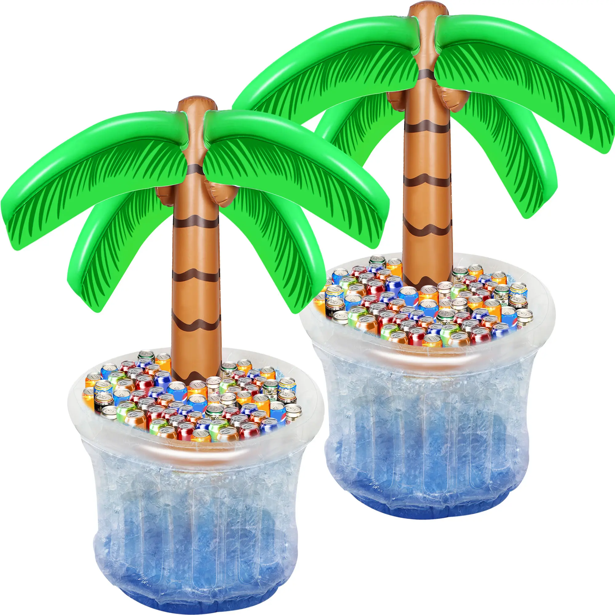 Zcaukya 2-Pack Tropical Thick Polyvinyl Chloride Inflatable Palm Tree Cooler, 0.5 m² Cooling Space, Lightweight, Easy to Carry, Fast-Inflating with Pump, Deflates Flat, Leak-Resistant, for Beach, Pool Party Fun Inflatable Floats Island Float