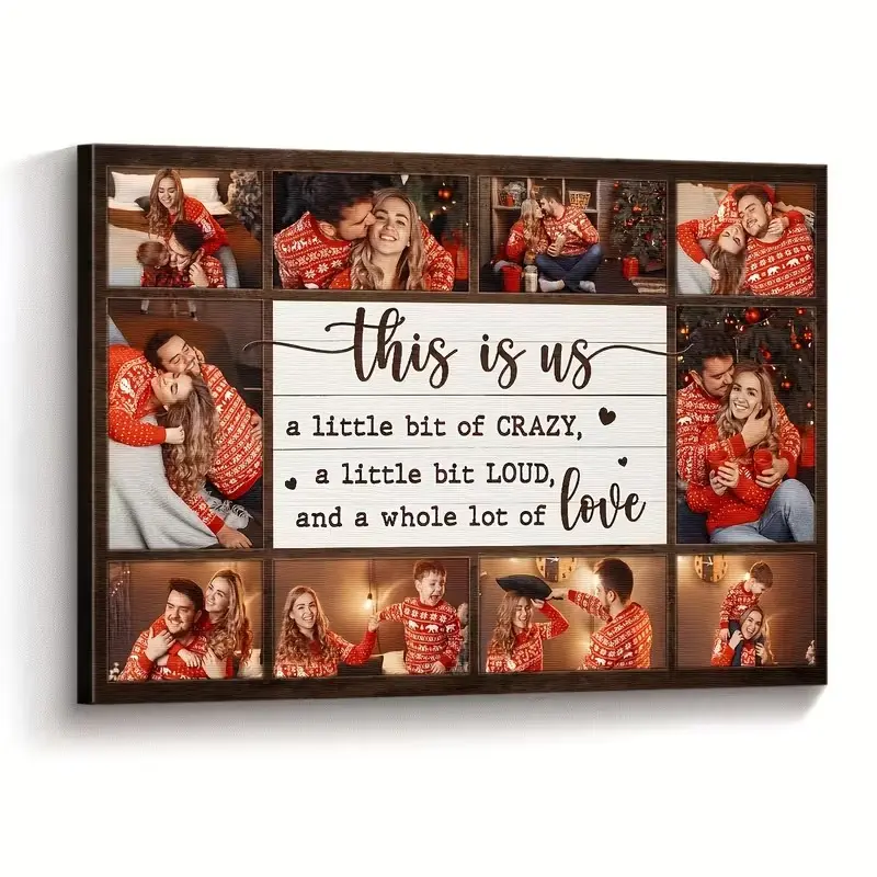 Personalized 10-Grid Family Photo Wall Art, Custom Photo Collage with Inspirational Quote, High-Definition Print for Couple, Family & Travel Memories Home Decor