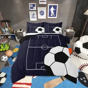 Football Comforter Set,Soccer Bedding Set for Boys Girls Teens,Sports Theme Bed Comforter Sets,Dark Blue Ball Gaming Quilt Bed Set Breathable Soft Blanket