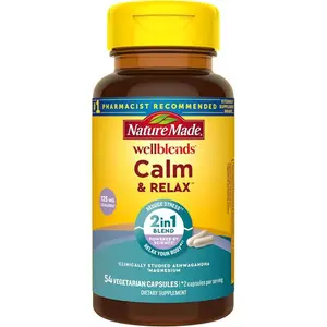 Nature Made Wellblends Calm & Relax, Ashwagandha 125mg, Magnesium 300 mg, 54 Vegetarian Capsules