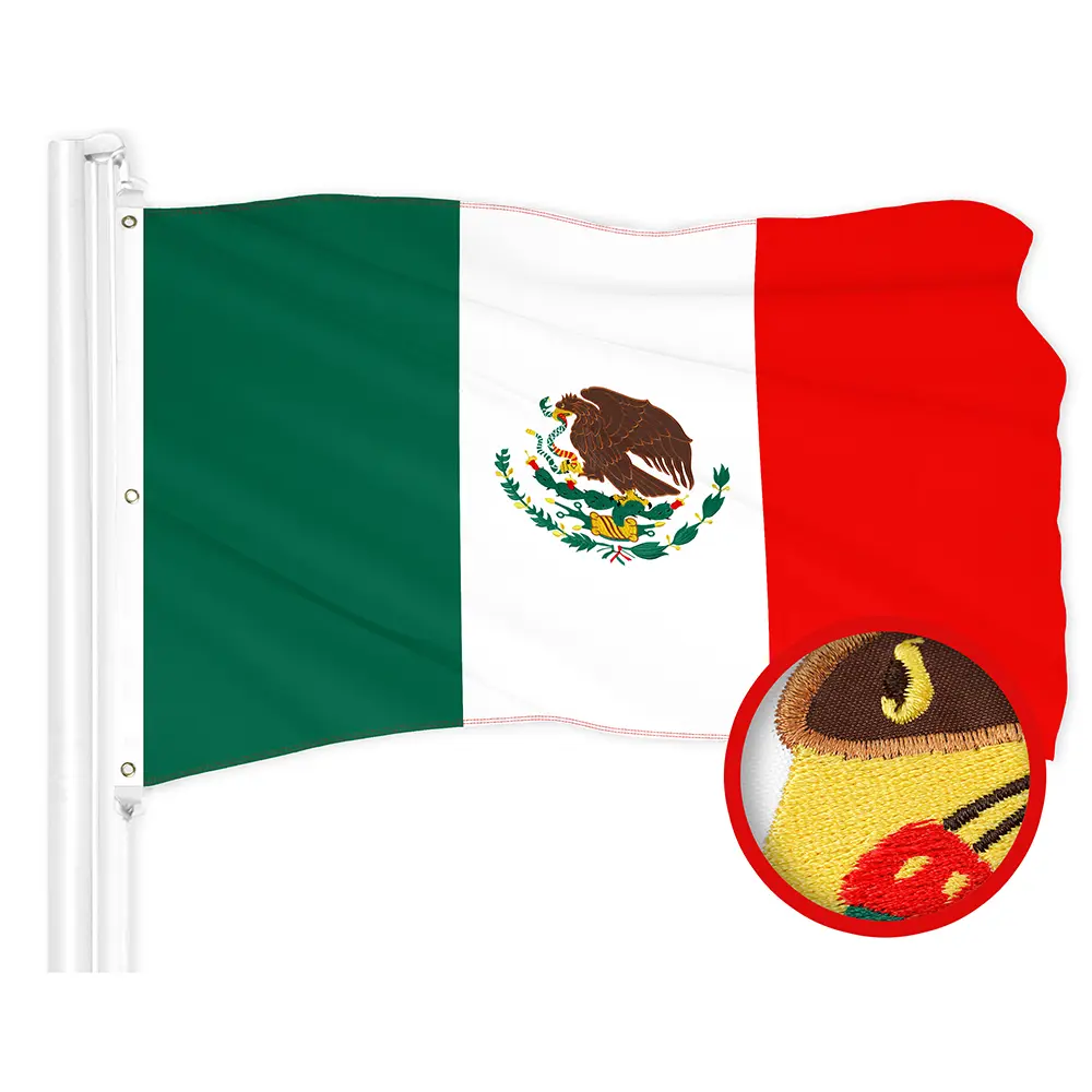 G128 Mexico Mexican Flag | 5x8 Ft | ToughWeave Series Embroidered 300D Polyester | Country Flag, Embroidered Design, Indoor/Outdoor, Brass Grommets