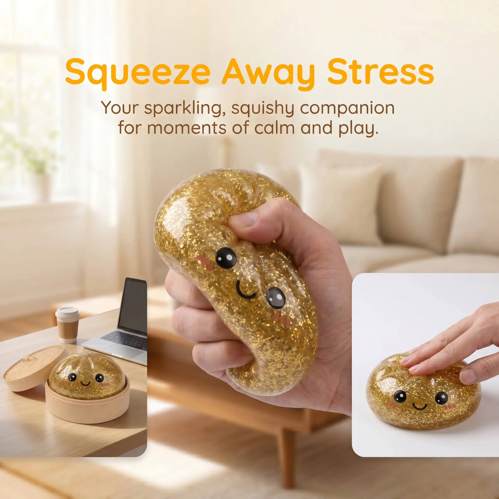 Juguete Sensorial Squishy Dumpling Con Brillantina – Antiestrés De Textura Suave, Forma De Dim Sum, Ideal Para Niños Y Adultos