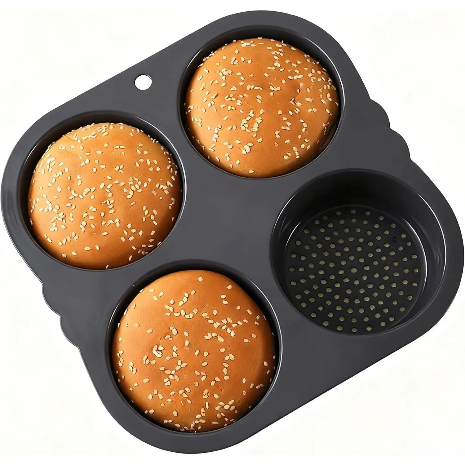 4-chamber  hamburger baking tray, non stick heat-resistant baking tray for homemade hamburgers and bread, baking oven bread tray, easy to use and reuse