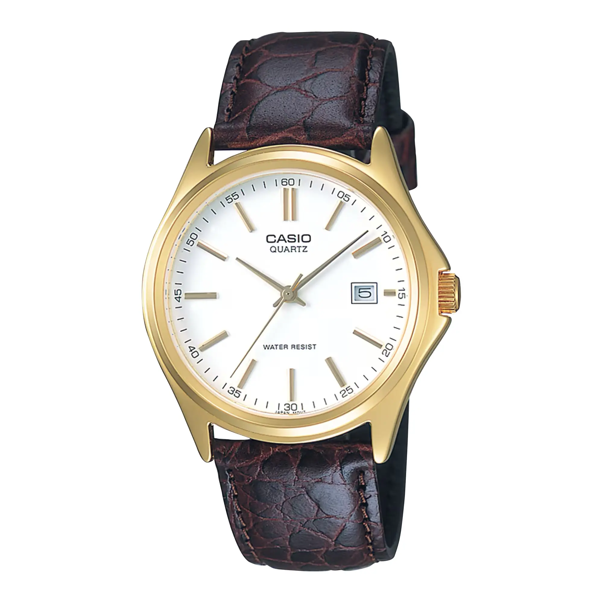 Casio Men’s Gold-Tone Analog Watch with White Dial and Brown Leather Strap - MTP-1183Q-7A