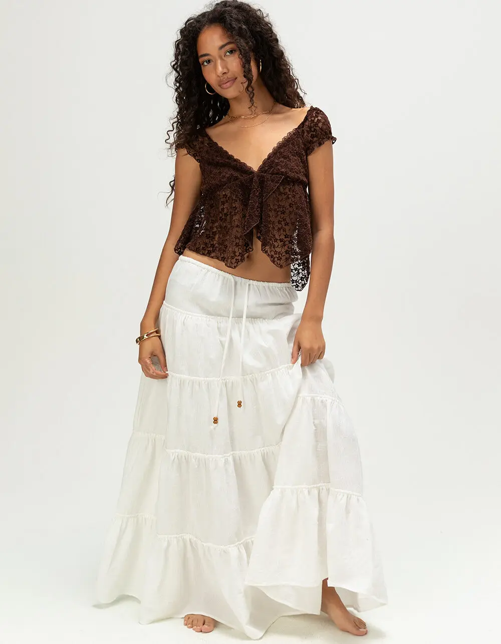 NECTAR CLOTHING Womens Tiered Maxi Skirt