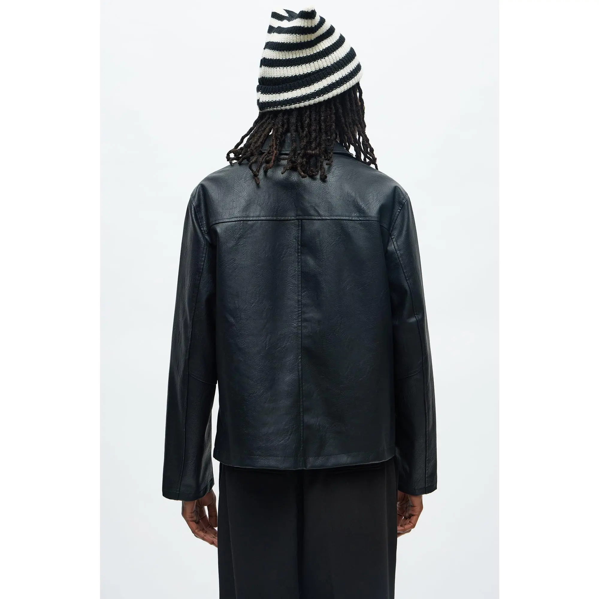 Fireman Clasp Faux Leather Jacket - Black - TikTok Shop