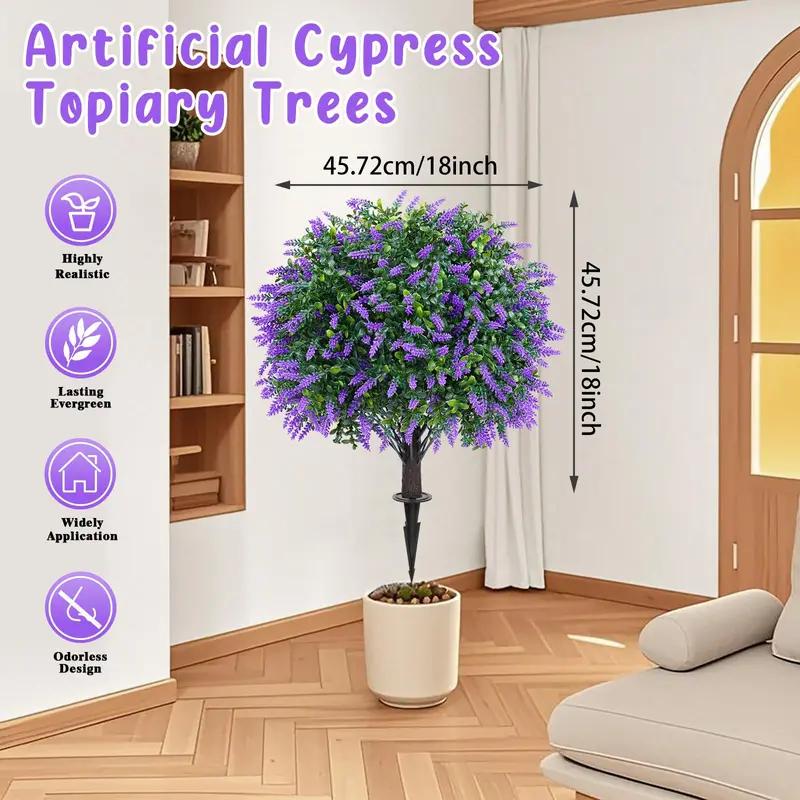 A set of 2 artificial simulated lavender flower arrangements, decorative artificial shrubs with thorns, UV resistant artificial evergreen trees for porch, outdoor flower pots, indoor flower pots
