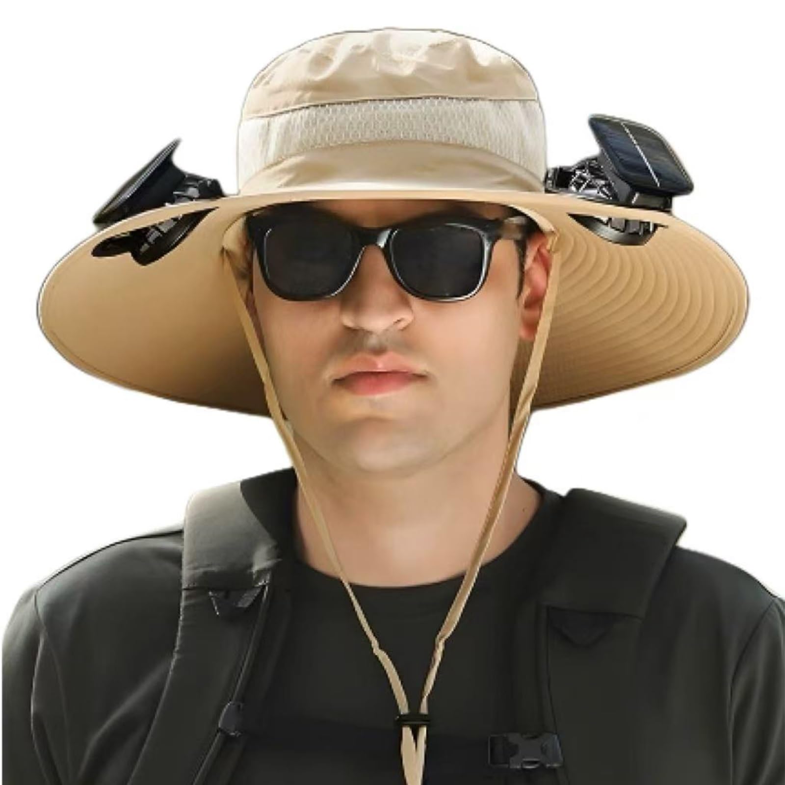 2 Solar Fan Sun Bucket Hat-Outdoor Wide Brim Sun Hat, Fishing Hat with Fan for Men, Waterproof Outdoor Camping Fishing Hat