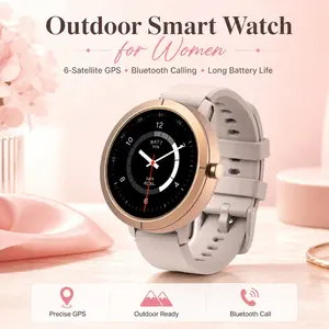 DM76 Outdoor Smart Watch for Women, 6-Satellite GPS Fitness Watch with Bluetooth Calling, Compass, Barometer, Altitude, 360mAh Long Battery Life for Hiking Cycling Climbing