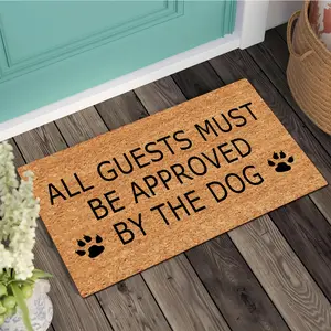 Humorous Dog-Themed Welcome Doormat, Decorative Rug,"All Guests Must Be Approved By The Dog" Front Porch Mat, Non-Slip, Machine Washable, Rectangular Mat for Entryway, Welcome Mat for Front Door