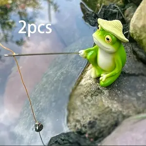 2-Pack Outdoor Garden Decorative Ornaments, Resin Frog Fishing Sculpture, Creative Landscape Decoration for Fish Ponds and Gardens