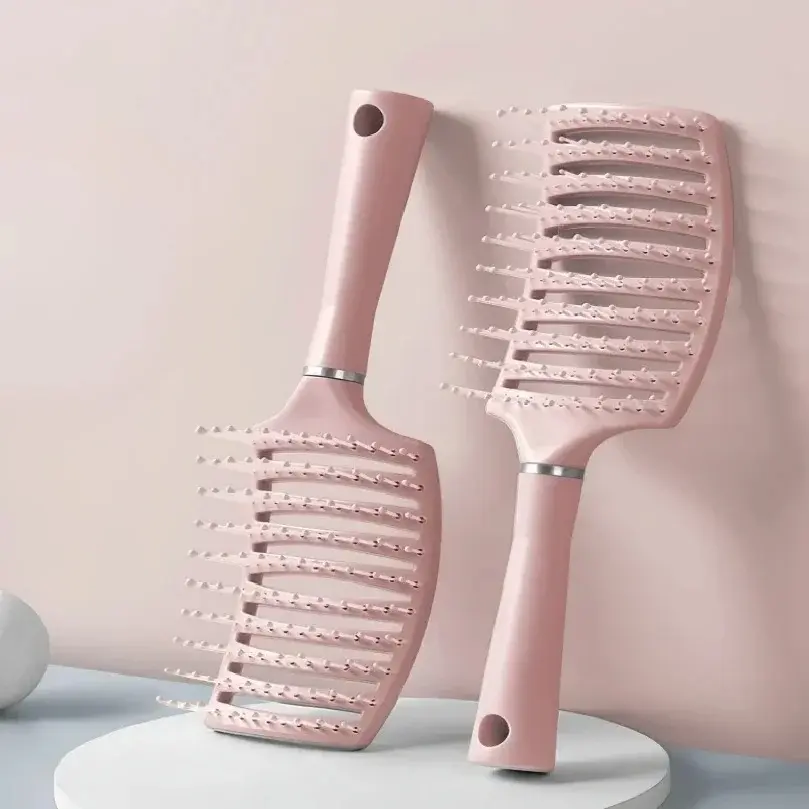 Curved Hollow Vented Hair Brush, Detangling Massage Comb, Quick Dry Styling Brush for Long Curly Hair