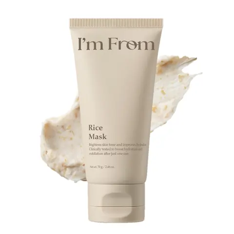I'm From Korean Mild Rice Wash-Off Face Mask Tube - 2.37 Fl Oz Plant-Based Organic Hypoallergenic Powder Formula, Nourishing Hydrate + Exfoliate, All-Skin Friendly, Boosts Elasticity, Glass-Skin Finish for Adults