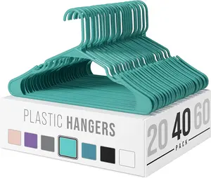 Plastic hanger Heavy duty - Durable outerwear and hanger - Lightweight and space saving laundry hanger - Dormitory room collage essential items for student boys, boys or girls (set of 40- light green)