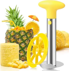 Premium Pineapple Corer and Slicer Tool - Pineapple Cutter with Sharp Serrated Tips - Easy to Use & Clean - Stainless Steel Core Remover for Pineapple - Slice and Core Fruits with Ease(Yellow) Kitchen Utensils