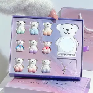 Bear Family Makeup Set Kit, 6 Color Bear Lip Mud, 2 Cute Bear Ornaments, Bear Lip Balm, Mirror, Necklace, Gift Bag Included, Valentine's Day Essential