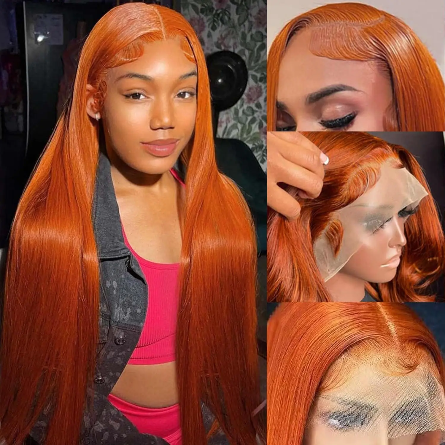 Phyoung Hair 13*6 Ginger Lace Frontal Synthetic Wig Long Straight Prelucked Hair Gluesless Heat Resistant Fiber Hair Free Part for Natural Look for Women