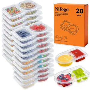 Nifogo 20Set Snackle Box Containers Reusable Double Compartment with Utensils Food-Grade Plastic Stackable Sealed Lids for Camping Travel Safe Durable Tidy Easy Storage