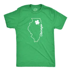 Mens Chicago Illinois Saint Patrick's T Shirt Funny St. Paddy's Day Parade Novelty Graphic Tee for Guys Mens Funny T Shirts Cool Vintage Fashion T-Shirt Gift Classic Menswear Saint Patrick's Day Apparel for Men Green