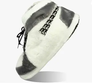 Fluffy Plush Sneaker Slippers – Trendy Furry Soft House Shoes, Anti-Slip Unisex Indoor Outdoor Slides, One Size Fits Most