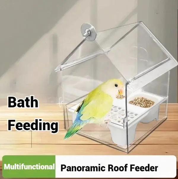 Spill Proof&Non Spur External Shower Box - Suitable for Cockatiels, Peony, Xuan Feng, Little Sun Birds - parrot bathtub feeder