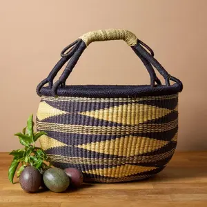 Round Bolga Basket in Boho Patterns
