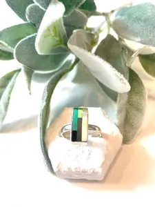 92 Green Chalcedony, Onyx & Pearl Ring Sz 9
