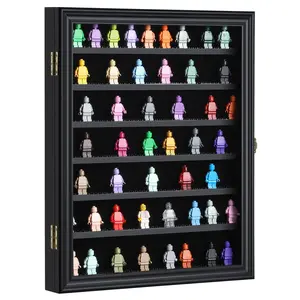 IHEIPYE Minifigure Display Case - Miniature Action Figure Display Frame Black Box -with Acrylic Glass Door,Anti Theft Gold Lock for Small Objects