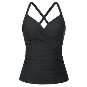 Tempt Me Women Tankini Bathing Suit Top - Twist Front V Neck Swim Top Ruched Tummy Control Top Only No Bottom