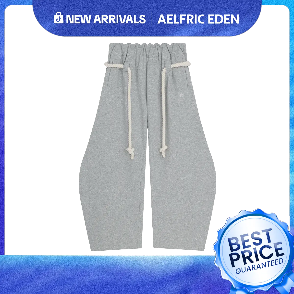 Aelfric Eden Baggy Wide Leg Pants for Women Casual Elastic Waist Lantern Trouser Sweatpants Womenswear Everyday Comfortable Nautical Rope Drawstring Unisex Fit 155-185cm