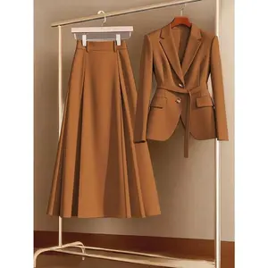 Elegant Commuter Solid Color Blazer & High Waist Solid Color Skirt 2 Pieces Set Skirt Suit Matching Set Skirt Blazer Set Women Two Piece Set Women Skirt Blazer Skirt Set