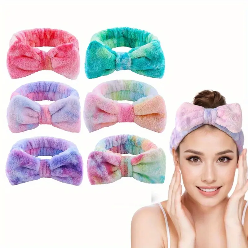 6pcs Skincare Headband, Tie Dye Color, Soft Coral Fleece, Elastic, Washable, Reusable, For Women, Girls, Facial Makeup, Shower, Exercise, Party Gifts