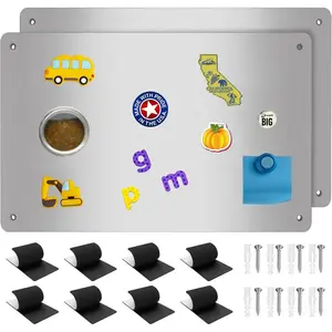2Pack Magnetic Board 17.1" x 11.8" Magnet Display for Magnets and Bulletin Board Suitable for Wall Refrigerator Compartment Cabinet with Dual Lock Tape for Easy Hanging Silver