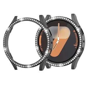 Diamond Case For Samsung Galaxy Watch 7 40mm 44mm Bling Case,Hard PC Cover Frame Hollow Watch Case with Single Row Diamond for Samsung Galaxy Watch 7 Accessories Case for Women Girl