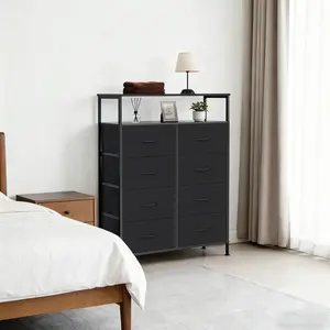 8-Drawer Fabric Dresser with Open Shelf, 45.9-Inch Tall Storage Cabinet, Tall Cabinet Cupboards for Bedroom Closet Organization, Stylish Easy-Access Media Accessories Organizer