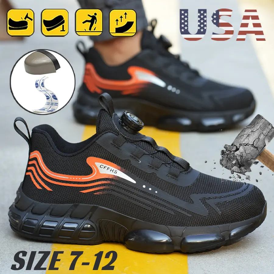 Mens Safety Work Shoes Rotating Puncture-Proof Steel Toe Indestructible Sneakers