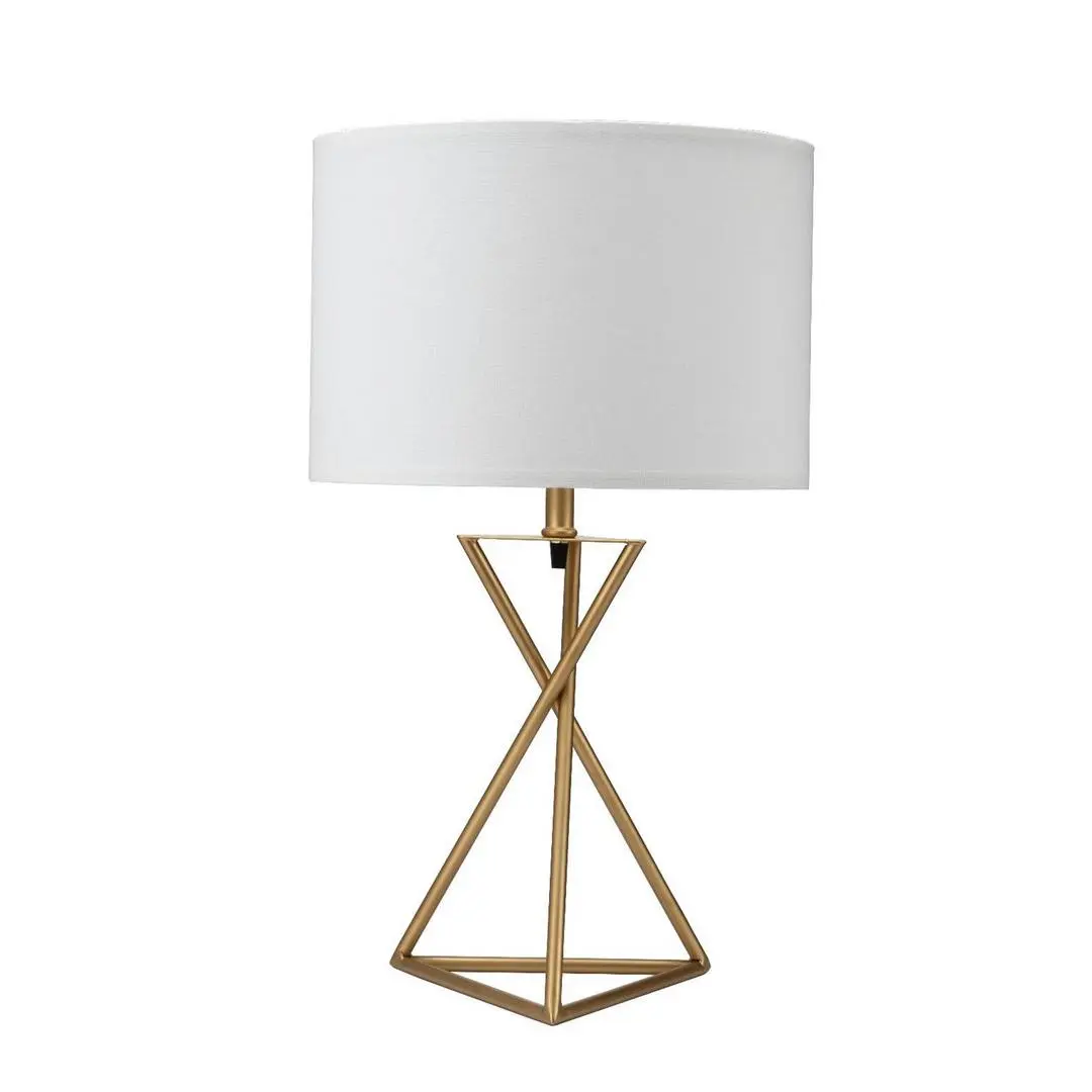 "Ester" Mid-Century Metal Body Table Lamp, 26.25in Tall Hourglass Design, Matte Gold, Fully Assembled, Rotary Switch, 10" L x 9" W x 19" H, Indoor Use Lighting for Home Interior Decor, Decorative