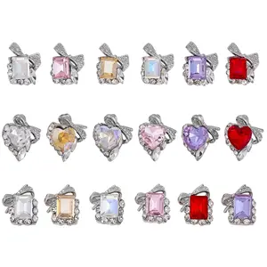 Rhinestone Decor Nail Art Charms, Shiny Square Rhinestone Nail Art Accessories, Handmade Long Straight Heart Decorations, Alloy Studded Design for Stylish Nails
