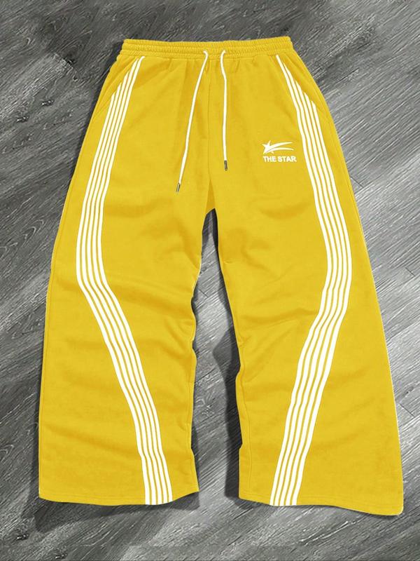 Men's Letter & Star & Striped Print Drawstring Waist Sweatpants, Regular Fit Casual Street Elastic Waist Straight Leg Trousers for Fall & Winter, Sports Casual Pants, Men's Bottoms for Daily Wear