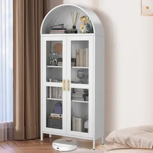 73'' Tall Metal Arched Cabinet, Modern Arch Kitchen Pantry Storage Cabinet with Glass Doors