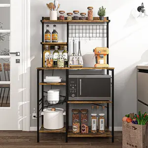 Spaco Kitchen Storage Organizer Rack with Power Outlet - Multipurpose Baker's Rack, Microwave Stand & Coffee Bar Station with Shelves, Heavy Duty Metal Shelf for Kitchen Organization