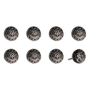 HomeRoots 544420 Black & Silver Ceramic & Metal Drawer Pull Knobs - Set of 8