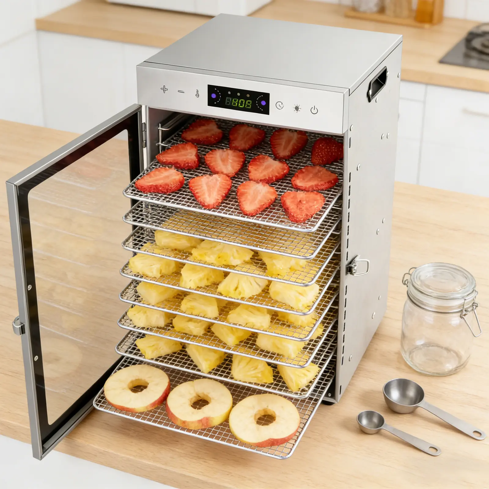 Stainless Steel Food Dehydrator - 18 Trays, Adjustable Temperature Timer, Corded US Standard Plug, LED Display, Home Kitchen Appliances, Meat Dehydrator Machine, Fruit Vegetable Dryer